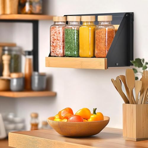 ComSaf Glass Spice Jars with with Labels 8 oz 6 Pack Bamboo Lids | Empty Containers, Seasoning Herb Powder, Salt Pepper Chili, Spice Rack Organization, Kitchen Cabinet Storage, Funnel Included - color: 8oz*6 Bamboo Lids