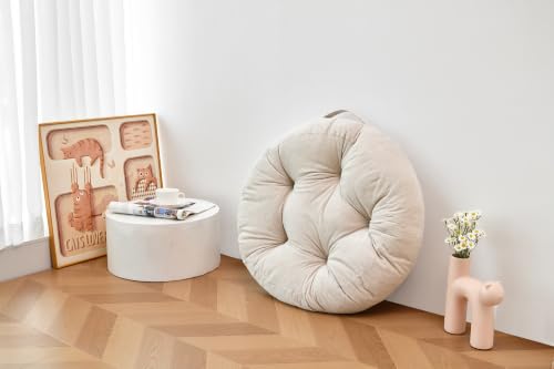 Floor Pillow Cushion with Handle for Adults Women Men | Large Meditation & Sitting Cushion Pillow for Tatami, Living Room, Yoga (1, Beige, Round, 22" x 22" x 6") - color: Beige, Round