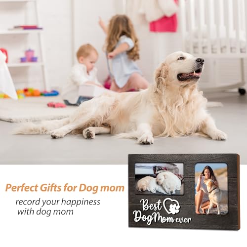 Dog Mom Gifts, Mothers Day Dog Mom Gift for Dog Lover, Dog Lovers for Women 3D Photo Frame Hold 4x6 Inches Two Photos - Great Dogmom Ever Picture Frame Present for Her - color: Dog Mom