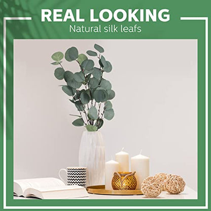 20 Pcs Artificial Eucalyptus Stems Fake Bulk Eucalyptus Faux Greenery Silver Dollar Leaves 23.6 Inches Silver Dollar Fake Plant Decor Silk Branches Artificial Greenery Branches Plant for Wedding Decor