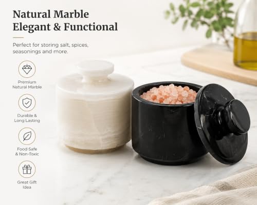 Marble Salt Cellar with Lid, Black and Onyx - color: Black and Onyx