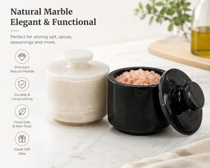 Marble Salt Cellar with Lid, Black and Onyx - color: Black and Onyx