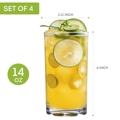 Lily's Home Unbreakable Highball Tumblers, Made of Shatterproof Tritan Plastic and Ideal for Indoor and Outdoor Use, Reusable (14oz each, Set of 4) - size: 14 Ounces