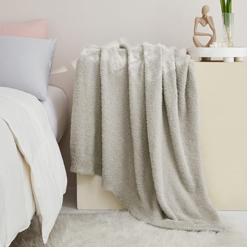 Super Soft Knit Throw Blanket Twin Size Light Grey-Lightweight Plush Fuzzy Fluffy Warm Cozy Blankets and Throws for Sofa Bed All Season Use, 60x80 inches - color: Light Grey, size: Twin(60"x80")