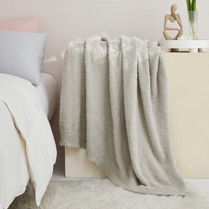Super Soft Knit Throw Blanket Twin Size Light Grey-Lightweight Plush Fuzzy Fluffy Warm Cozy Blankets and Throws for Sofa Bed All Season Use, 60x80 inches - color: Light Grey, size: Twin(60"x80")