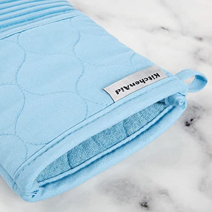 KitchenAid Quilted Cotton Terry Cloth Oven Mitt, Pot Holder, Kitchen Towel 4-Pack Set, Heat Resistant, Silicone Grip, Gift Set, Blue Velvet, 16"x26", 7"x13" & 7"x10" - color: Blue Velvet