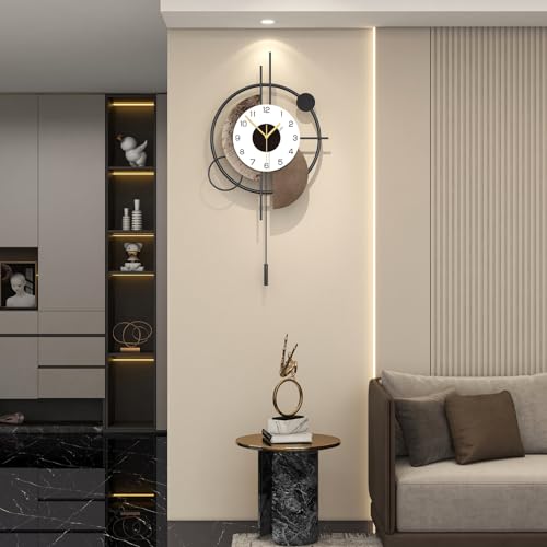FLEBLE Large Wall Clock Decorative with Voice and Light Sensor Night Light | Glow in The Dark Silent Battery Operated Metal Pendulum Wall Clock for Kitchen Office Bedroom Living Room Decor, 14.9*29inch - size: 14.9*29inch