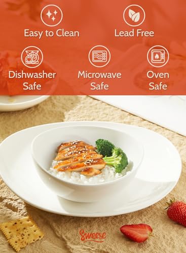 Sweese Porcelain Bowls Set of 4-18oz, 6 Inch, Versatile for Soup, Cereal, Fruit, Rice - Microwave, Dishwasher, Oven Safe, White - size: 6.2 Inch