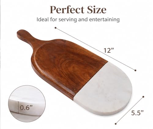 Marble & Acacia Wood Serving Tray, 12x5.5 Inch