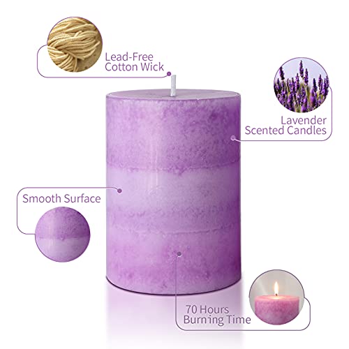 CRYSTAL CLUB Lavender Scented Pillar Candles, Purple Aromatherapy Candles | Clean Burning and Dripless Candle Lights, Tall 3X4 Inch Lavender Fragrance Candles for Home Décor - size: 3"X4", style: Lavender