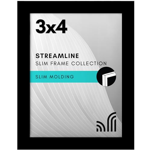 Americanflat 3x4 Picture Frame - Slim Molding - Black | Wall or tabletop display with included easel, secure turn-tab backing, fits photos, posters and art - color: Black, size: 3x4