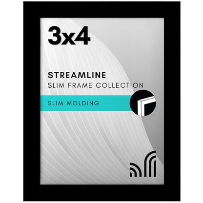 Americanflat 3x4 Picture Frame - Slim Molding - Black | Wall or tabletop display with included easel, secure turn-tab backing, fits photos, posters and art - color: Black, size: 3x4