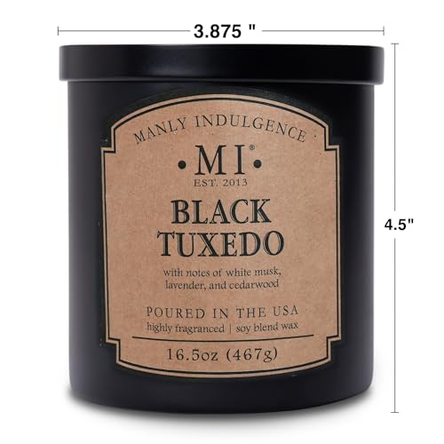 Manly Indulgence Black Tuxedo Candles for Men, 2 Wick, 16.5 oz, Premium Soy Blend Wax, 60H Burn, Candles for Home Scented - Made in The USA - size: 16.5 Oz - 2 Wick Classic+