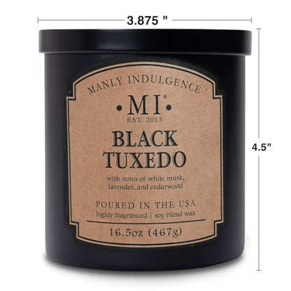 Manly Indulgence Black Tuxedo Candles for Men, 2 Wick, 16.5 oz, Premium Soy Blend Wax, 60H Burn, Candles for Home Scented - Made in The USA - size: 16.5 Oz - 2 Wick Classic+