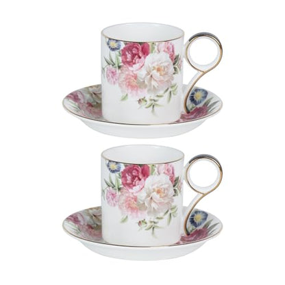 KAMMAK Tea Cups and Saucers Set of 2, Porcelain Coffee Cups, JBE014 | Stackable Espresso Mugs, Ceramic Demitasse for Coffee, Cappuccino, Latte, Americano, Tea - size: 8CZJBE014