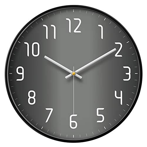 Silent Non-Ticking Analog Wall Clock, Gradient Black, 12'' | Battery Operated, Modern, Metal Frame & HD Tempered Glass, Decorative for Home & Office, Bedroom, Kitchen, Living Room - color: Gray, size: 12inch