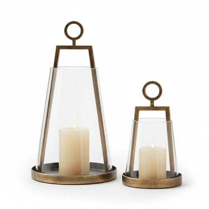 Hurricane Candle Holders Metal & Glass Lanterns Set of 2- Windproof Lanterns for Indoor Outdoor Home Decor, Patio, Wedding (Hurricane Candle Holders A)