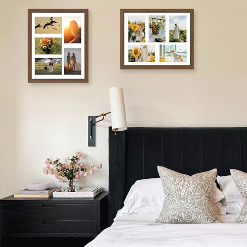 JCJMY 11x14 Picture Frame, 4x6 Collage Picture Frame, Display 5 Pcs 4x6 Photos or 11x14 Picture, Five Opening 4x6 Collage Frame for Wall Hanging, Lightweight 4 x 6 Multi Pictures Frame, Brown - color: Brown