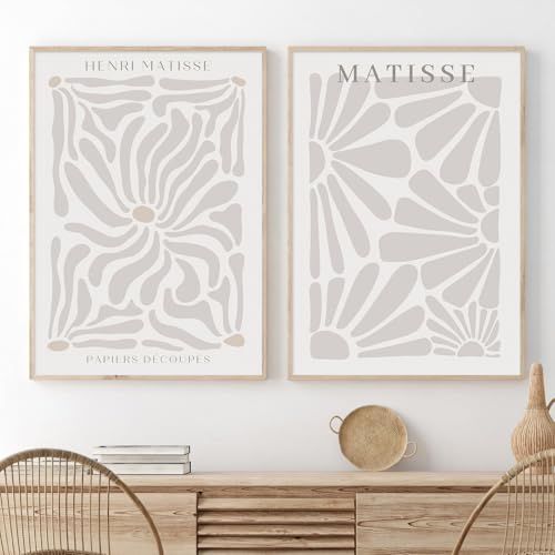 Matisse Beige Posters Beige Modern Painting Abstract Matisse Art Poster Mid Century Canvas Wall Art Neutral Matisse Prints Minimalist Matisse Wall Art Neutral Artwork for Living Room 16x24inx2 Frameless - color: Matisse Beige Posters