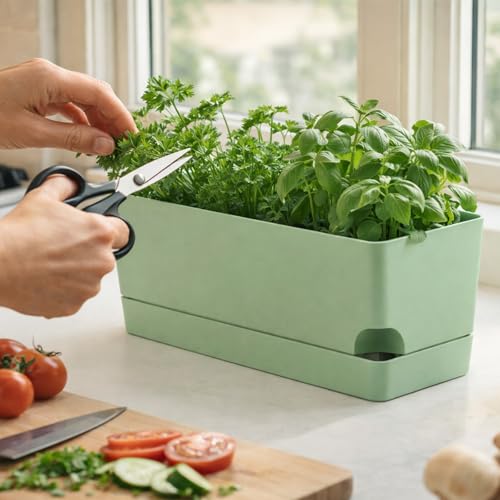 Party Zealot Window Boxes Planters, 3 Pack Self Watering Pots for Indoor Plants 17 Inch Rectangular Planter Rectangle Flower Pots Long Plant Pot Large Window Sill Herb Planter Box, Green - color: Green