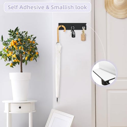 VIS'V Key Holder Wall Mount, Small Adhesive Key Hanger with 3 Hooks, Black | Metal Material, No Drilling, Extra Adhesive Strip, Suitable for Entryway, Hallway, Doorway, Kitchen, Garage, Camper - color: Black