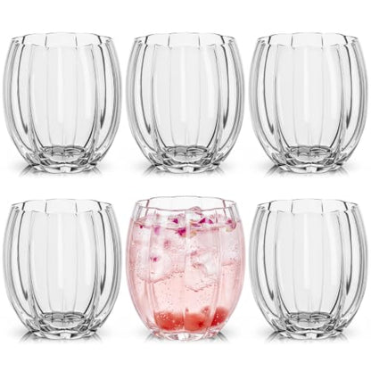 Remerry 6 Pack Clear Stemless Glasses Petal Glass 12oz (350ml) Wine Glass Cup Hand Blown Drinking Glasses for Cocktail, Juice & Various Mixed Drinks for Galentine Wedding Party Reception Grand Event - color: Clear