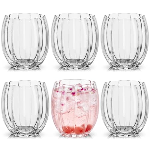 Remerry 6 Pack Clear Stemless Glasses Petal Glass 12oz (350ml) Wine Glass Cup Hand Blown Drinking Glasses for Cocktail, Juice & Various Mixed Drinks for Galentine Wedding Party Reception Grand Event - color: Clear