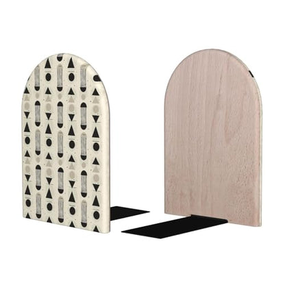 Scandinavian Geometric Shapes (1) Print Wooden Bookends,1 Pair Book Ends,Book Organizer for Office Desk, Home and School