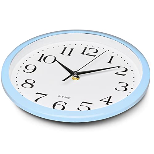 Bernhard Products Light Blue Wall Clock Silent Non Ticking - 10 Inch Quality Quartz Battery Operated Round Easy to Read Home/Kitchen/Office/Classroom/School Clock - color: Light Blue, size: 10 Inch