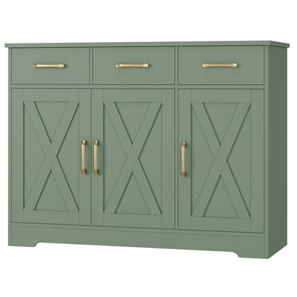 HOSTACK Kitchen Buffet Cabinet with Storage, Sideboard Coffee Bar, Green | Farmhouse Kitchen Storage Cabinet with 3 Drawers & Adjustable Shelf, 42.5"W Buffet Table for Dining Living Room - color: Green