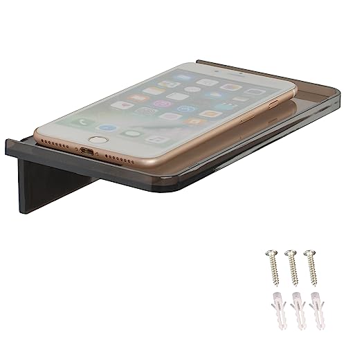 Stick-on Wall Shelf - Small Wall Mounted Adhesive Clear Acrylic Shelf Phone Holder Shelves Wipes Rack for Bathroom,Kitchen,Toilet,Office - Translucent Grey (A Set of Screws Included) - color: Translucent Grey