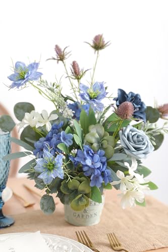 Serra Flora Artificial Greenery Stems Box Set,(Pack of 44pcs) with 9 Kinds of Faux Pink Green Filler for DIY Bridal Bouquets Wedding Floral Arrangement Table Centerpieces - color: Green&blue
