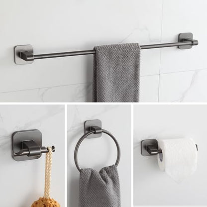 4 Pieces Bathroom Hardware Set, 24 inch Towel Bar, Towel Racks, Robe Towel Hooks, Toilet Paper Holder Wall Mounted Or Self-Adhesive,Stainless Steel and Plastic Bathroom Accessories Kit(Gray) - color: Gray