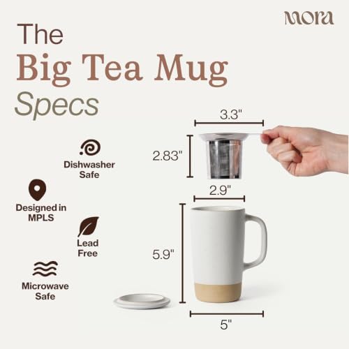 Mora Ceramics Large Tea Mug with Loose Leaf Infuser and Ceramic Lid, 18 oz, Portable, Microwave, Dishwasher Safe, Tall Coffee Cup - Rustic Matte Ceramic Glaze, Modern Herbal Tea Strainer, Dawn - color: Dawn