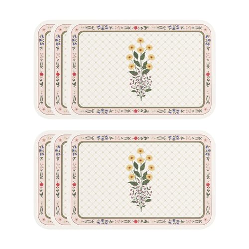 Vinyl Waterproof Placemats Set of 6 Rectangular,12"*17"-Bertina B | Wipeable Beautiful Print Place Mats,Stain Resistant,Heat Resistant,Everyday Meals,Kitchen,Dinning,Holiday,Decor - color: Bertina B