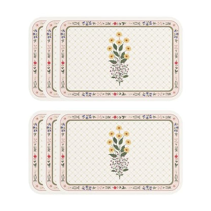 Vinyl Waterproof Placemats Set of 6 Rectangular,12"*17"-Bertina B | Wipeable Beautiful Print Place Mats,Stain Resistant,Heat Resistant,Everyday Meals,Kitchen,Dinning,Holiday,Decor - color: Bertina B