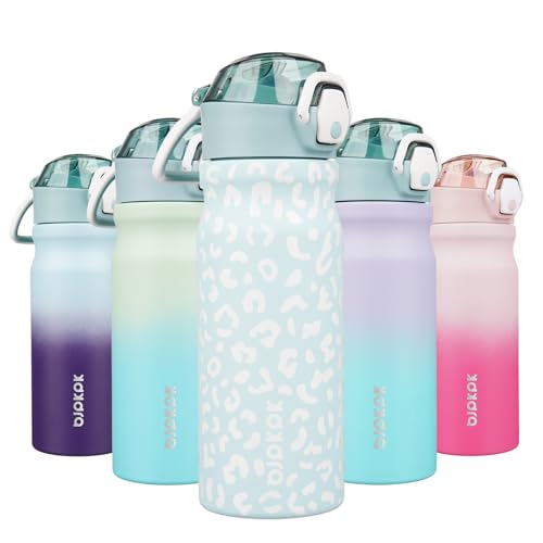 BJPKPK 18 oz Water Bottle with Straw & Handle, Insulated Stainless Flask | Leak Proof Locking Lid, Thermal, Double Wall Vacuum, Metal, Keeps Hot/Cold, BPA Free, Travel & Sports, Light Blue Leopard - color: A-Light Blue Leopard, size: 18 Ounces