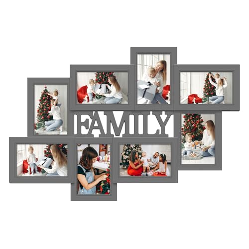 Jerry & Maggie Family Photo Frame Collage – 8 Opening Wall Picture Frames for 4x6 Photos, Multi Picture Frame for Wall Decor, Gallery Collage Frame for Family Wall Art, Ashes - color: Ashes, size: 8 Opening