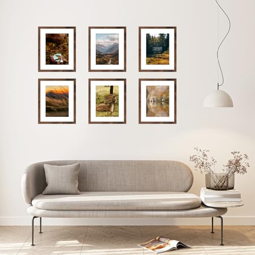 11x14 Picture Frame with 8x10 Mat Deep Brown, Display 8x10 with Mat or 11x14 Without Mat, Wood 11 by 14 Photo Frame, 11 x 14 Frame for Wall Hanging Display, Deep Brown, 3 Pack - size: 11x14 inch