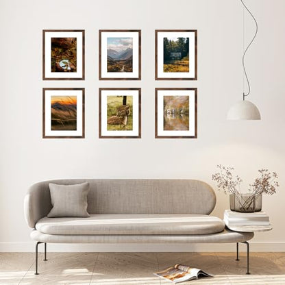 11x14 Picture Frame with 8x10 Mat Deep Brown, Display 8x10 with Mat or 11x14 Without Mat, Wood 11 by 14 Photo Frame, 11 x 14 Frame for Wall Hanging Display, Deep Brown, 3 Pack - size: 11x14 inch