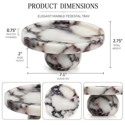 Marble Pedestal Tray, One-of-a-Kind Marble Veining, Decorative Display Riser for Coffee Table, Bathroom Vanity & Kitchen Counter, Stand for Candles, Perfume & Jewelry, Timeless Luxury