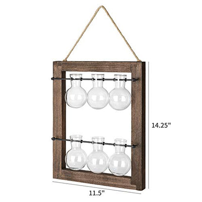 Mkono Plant Propagation Station, Wall Hanging 2-Layer Glass Terrarium Vases | Wood Stand Planter, Hydroponic Flower Cuttings, Premium Bulb Jars,Retro Design,Clear Root View,Home Office Garden Decor