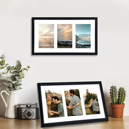 Fixwal 8x14 Collage Picture Frame, Holds Three 4x6 Photos, PVC | Shatter Resistant Plastic Cover, Wall or Tabletop Decor - size: 8x14（3-4x6）