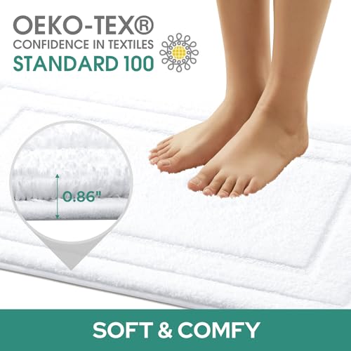HOMEIDEAS Bathroom Rugs Sets 2 Piece, Super Soft and Absorbent Non Slip Microfiber U-Shaped Toilet Bath Mat Set (20"x32"+U20 x24, White) - color: Loop- White, size: 1'8" x 2'8" (20"x32"+U Shape 20"x24")
