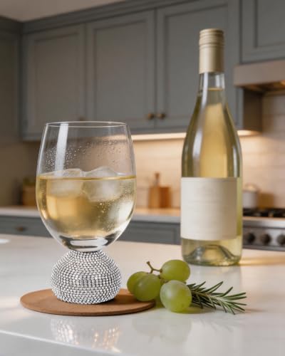 Stemless Fancy Wine Glasses Set of 4,Luxury Crystal Wine Glasses Hand Blown | 15 oz With Rhinestones Unbreakable,Perfect for Red or White Unique Wine Gifts for Women,Party,Birthday - color: Silver Red wine glass