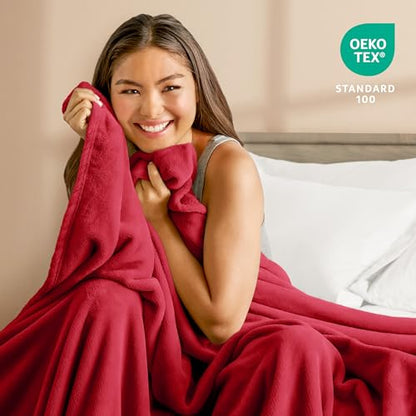 Bare Home Fleece Blanket Luxury Microplush (Full/Queen, Red) | Ultra-Soft Lightweight Blanket for Bed, Sofa, and Couch, Cozy & Warm Blanket - color: 25 - Red, size: Full/Queen