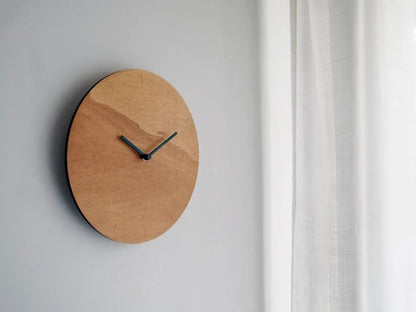 Minimalist Wooden Wall Clock, Modern Round Silent Non-Ticking Clock, Natural Wood Decorative Clock for Living Room Bedroom Office, 12 Inch