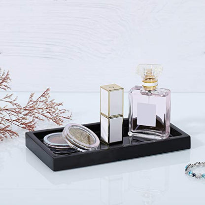 Emibele Bathroom Vanity Tray Countertop, 8" Rectangular Marble Resin Tray | Dresser Kitchen Sink Tray, for Jewelry Cosmetic Perfume Soap Candle, Compact Lightweight Waterproof, Mini Size, Black - color: Black, size: 7.7" x 3.9" x 0.8"