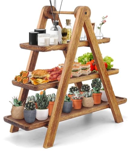 Manspdier Wood 3 Tier Serving Tray Three Tiered Cupcake Stand, Rectangle Serving Platter Wooden Farmhouse Tiered Tray, Party Serving Brown Decorative Tray Decor - size: 17.2X5.5 Inch