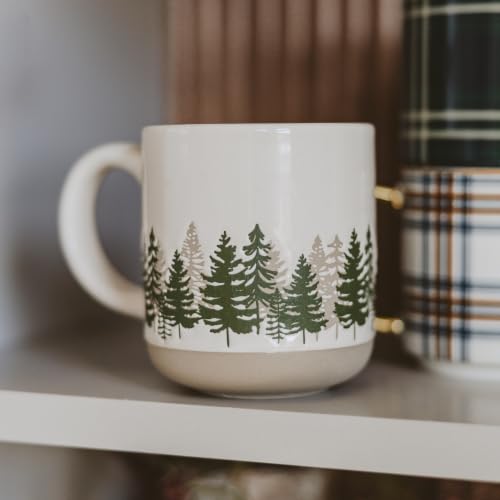 Sweet Water Decor Forest Two Tone Coffee Mug, 14oz Stoneware Cup | Forest Tree Design, Coffee, Tea & Cider Cup, Cozy Holiday Gift, Stocking Stuffers, Microwave & Dishwasher Safe - style: Two Tone Trees